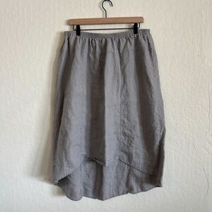 For Cynthia 100% Linen Pull On Elastic Waist Hi-Lo Midi Skirt Size 2X Gray Boho